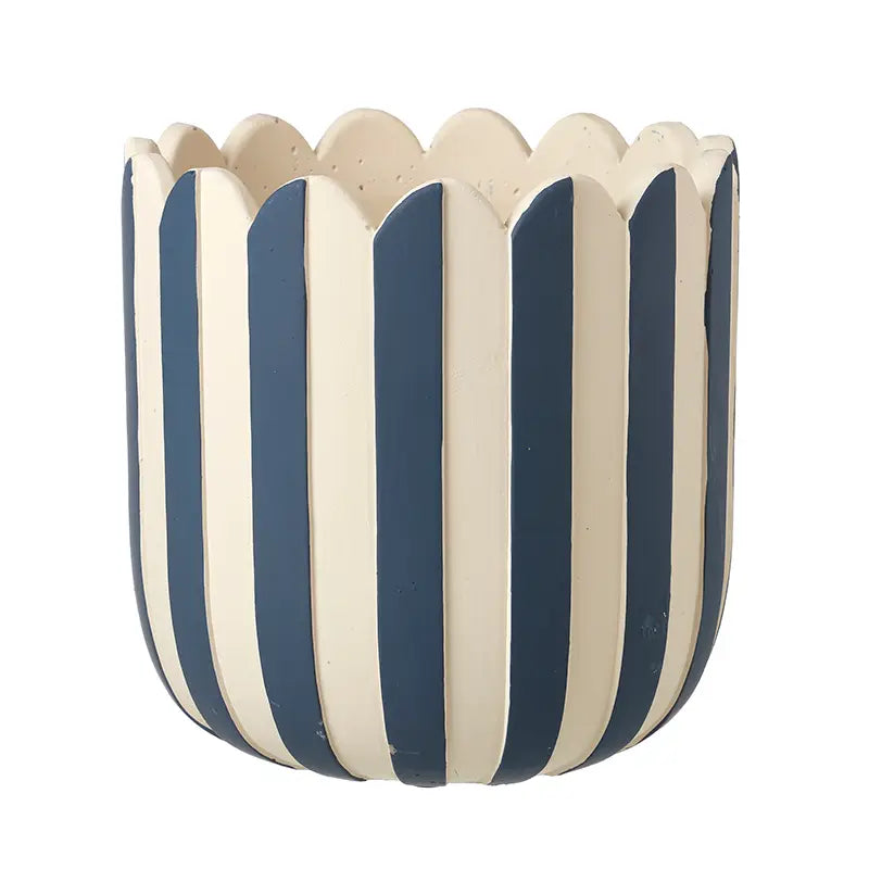 Blue Scalloped Striped Planter