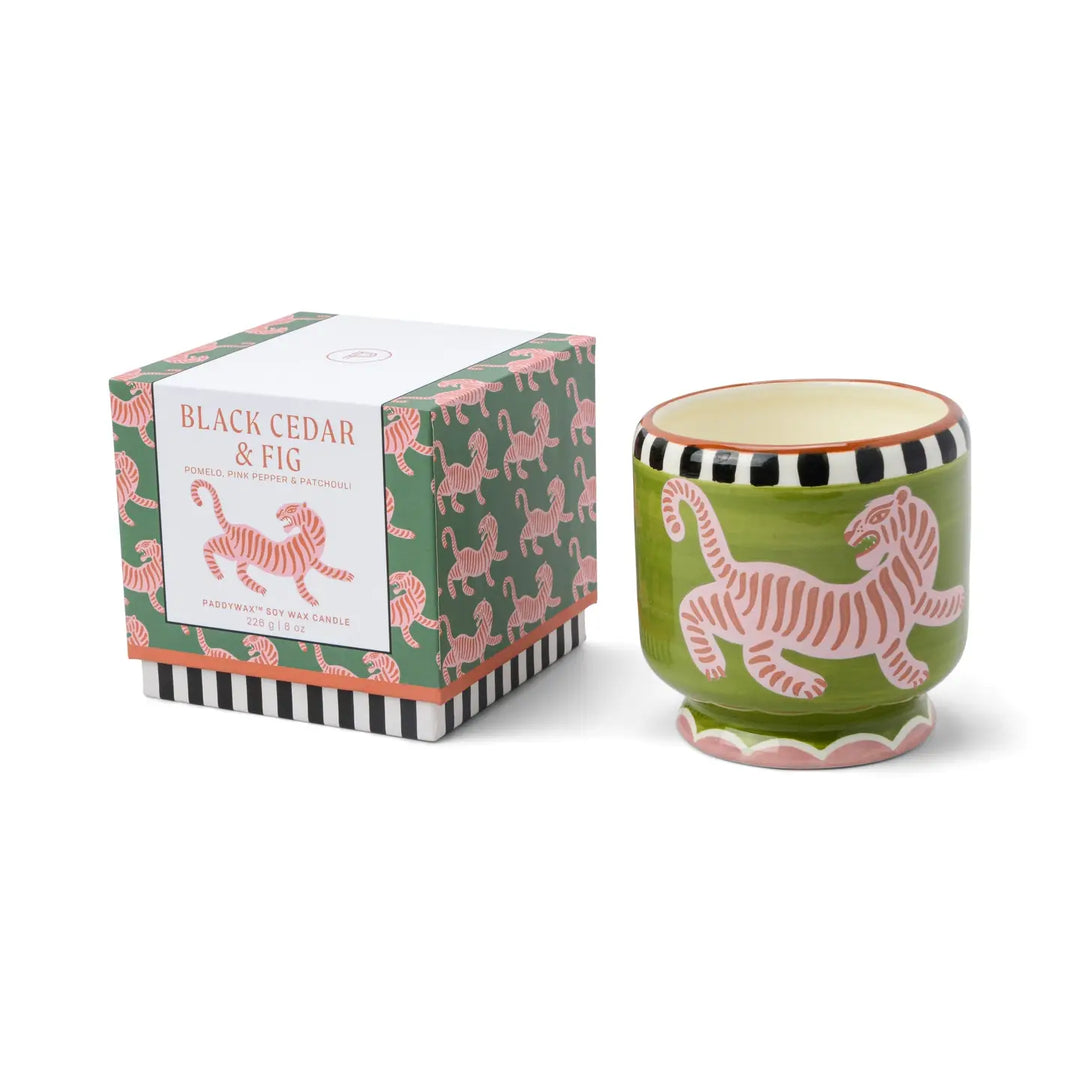 Adopo Tiger Ceramic Candle - Black Cedar & Fig