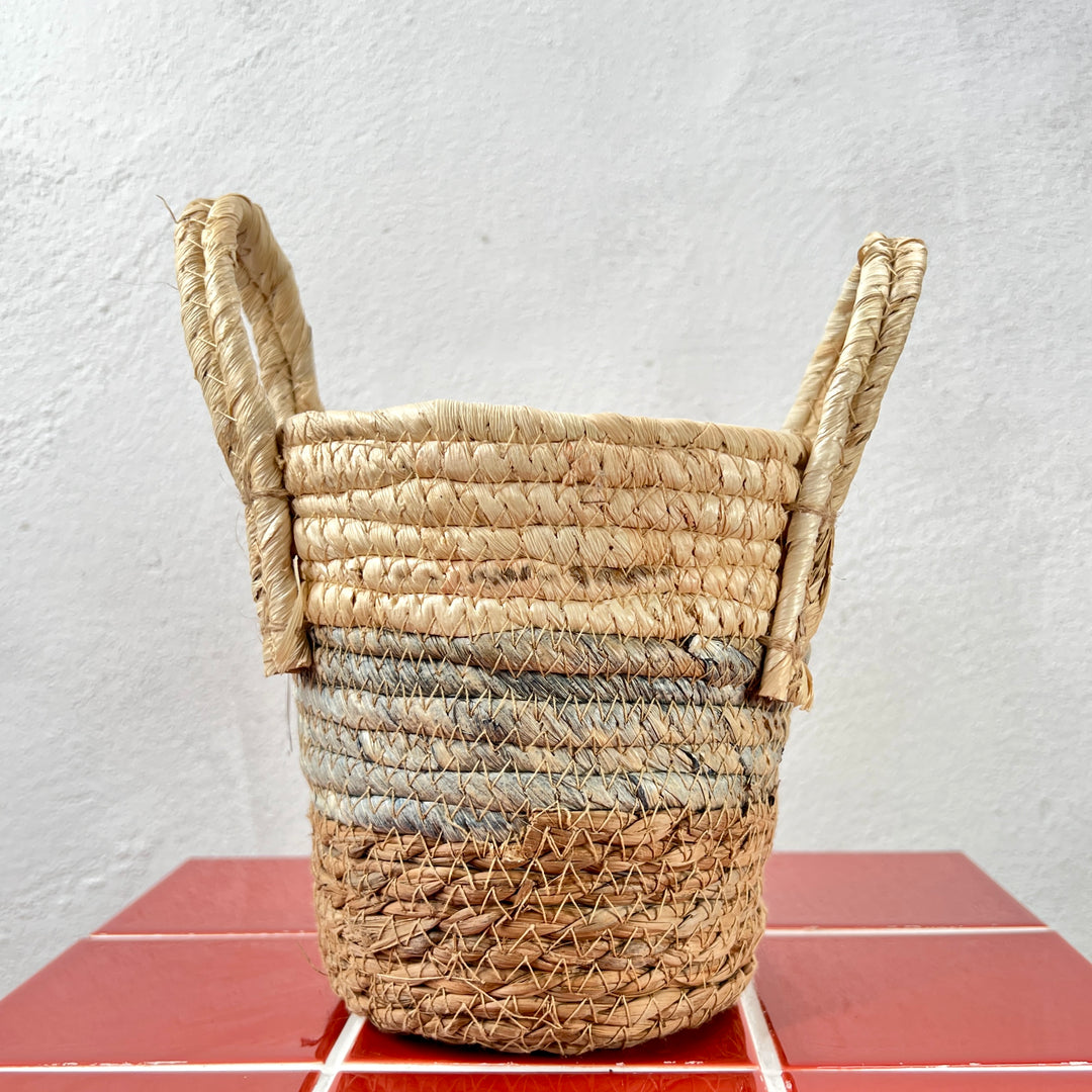 Pippa Basket Pot D14 x H13.5cm – Natural Woven with Handles