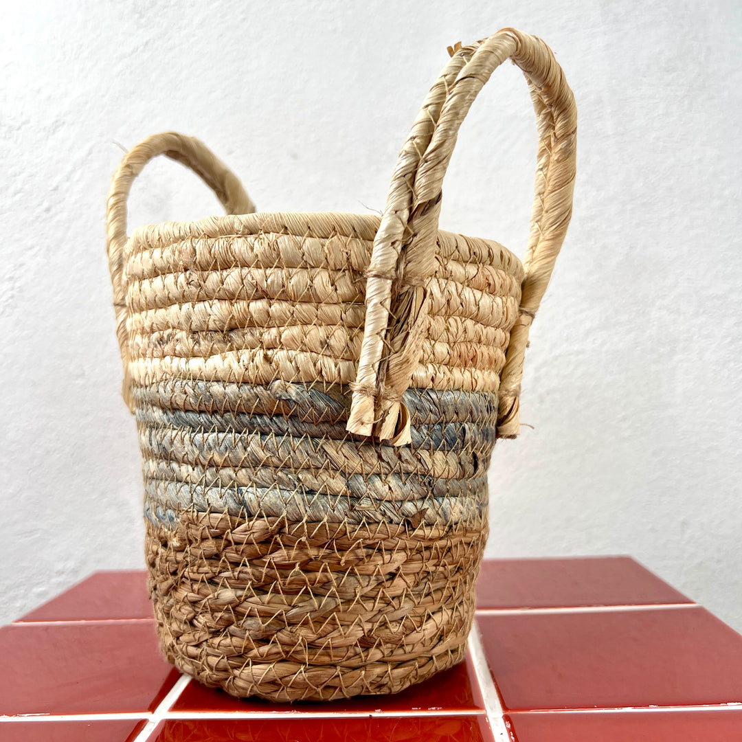 Pippa Basket Pot D14 x H13.5cm – Natural Woven with Handles