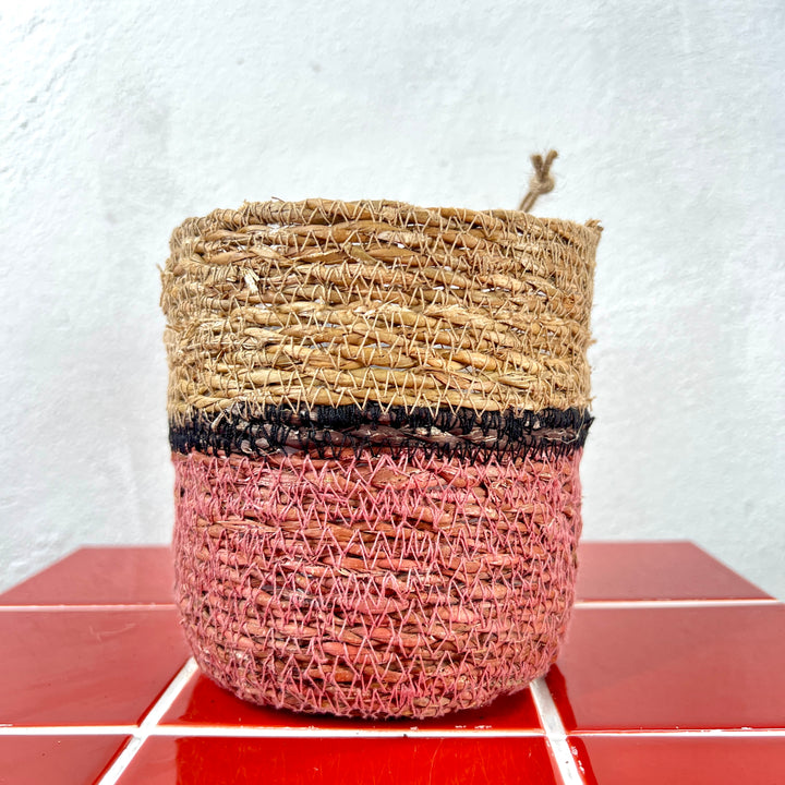 Pien Pot D12.5 x H12cm – Natural & Pink Basket Pot