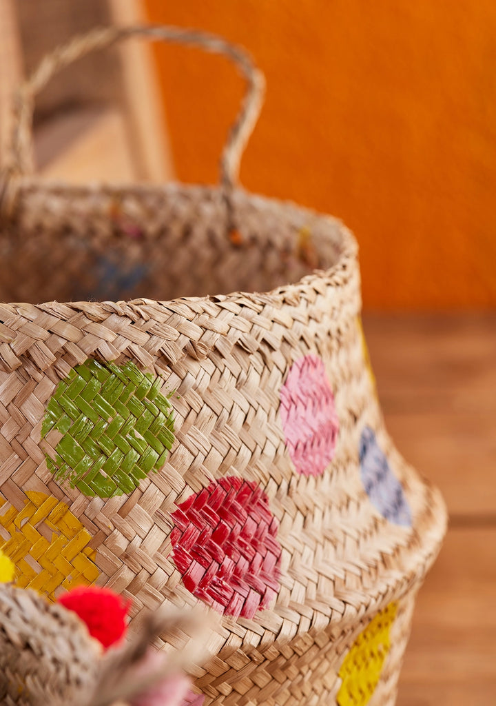 Rainbow Dot Seagrass Basket Large
