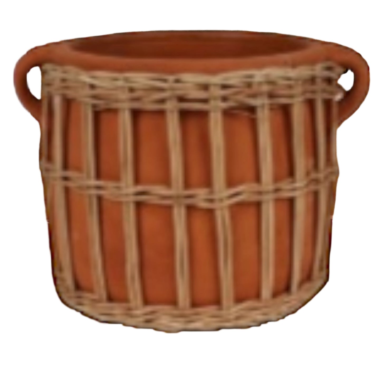 Terracotta & Willow Woven Pot with Handles – 23cm