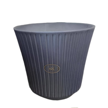 Ribbed Ceramic Pot – Dusky Blue