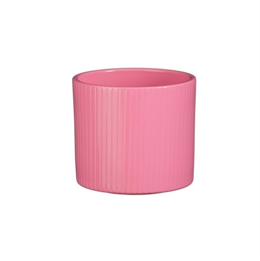 Era Ribbed Ceramic Pot – Pink / Lilac / Mustard | D13.5 × H12.5 cm