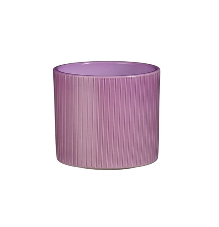 Era Ribbed Ceramic Pot – Pink / Lilac / Mustard | D13.5 × H12.5 cm