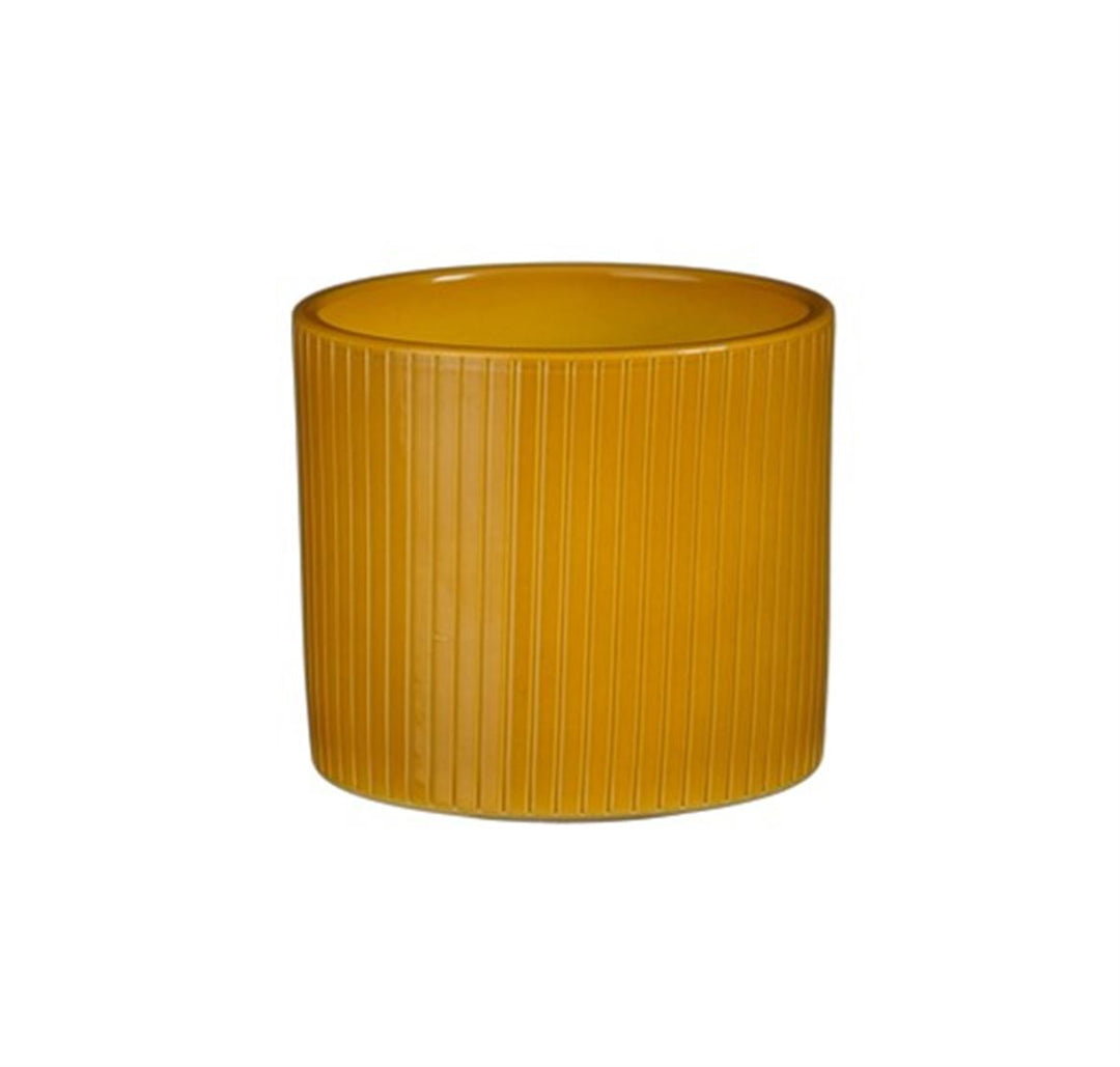 Era Ribbed Ceramic Pot – Pink / Lilac / Mustard | D13.5 × H12.5 cm