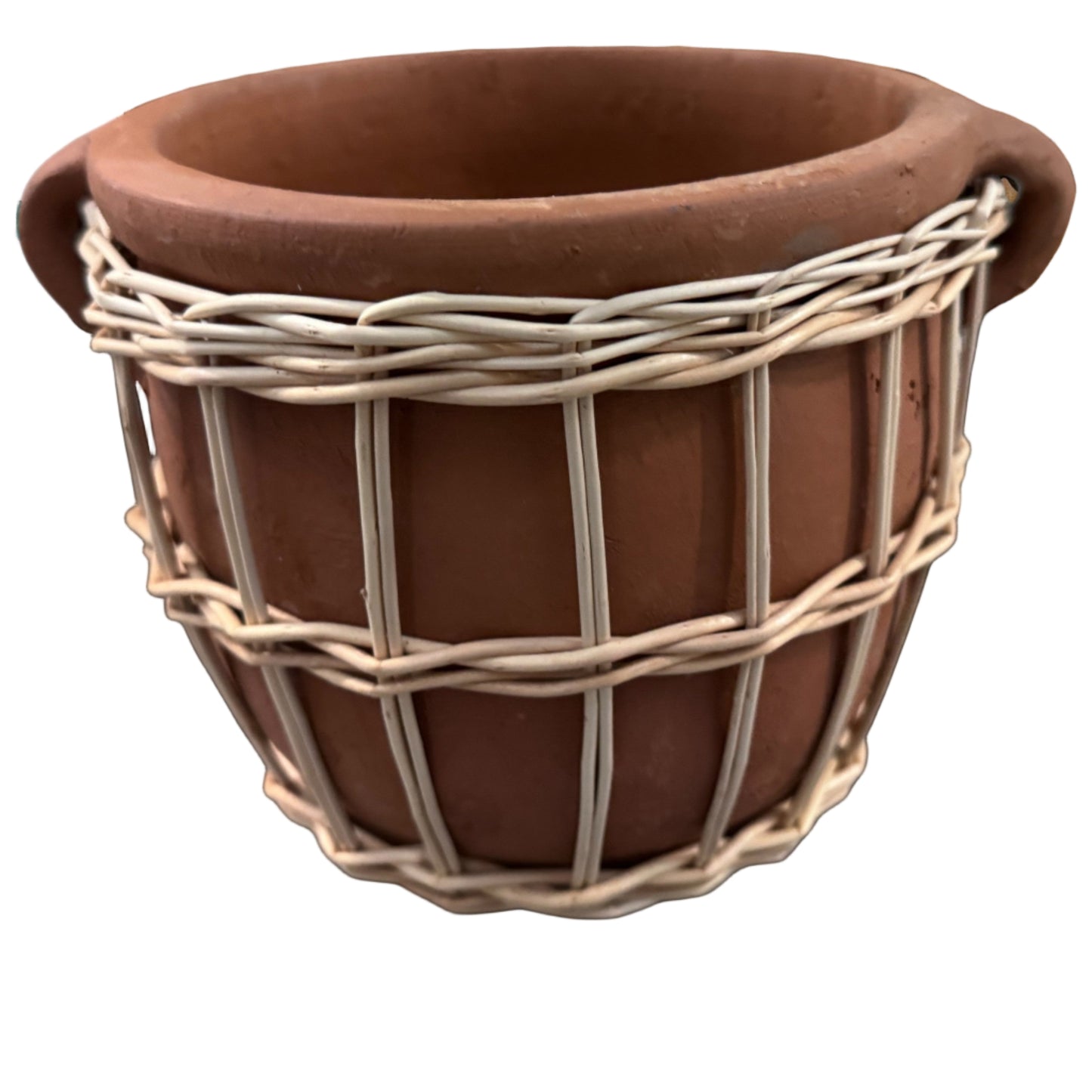 Terracotta & Willow Woven Bowl Pot – 21cm