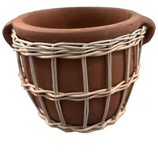 Terracotta & Willow Woven Bowl Pot – 21cm
