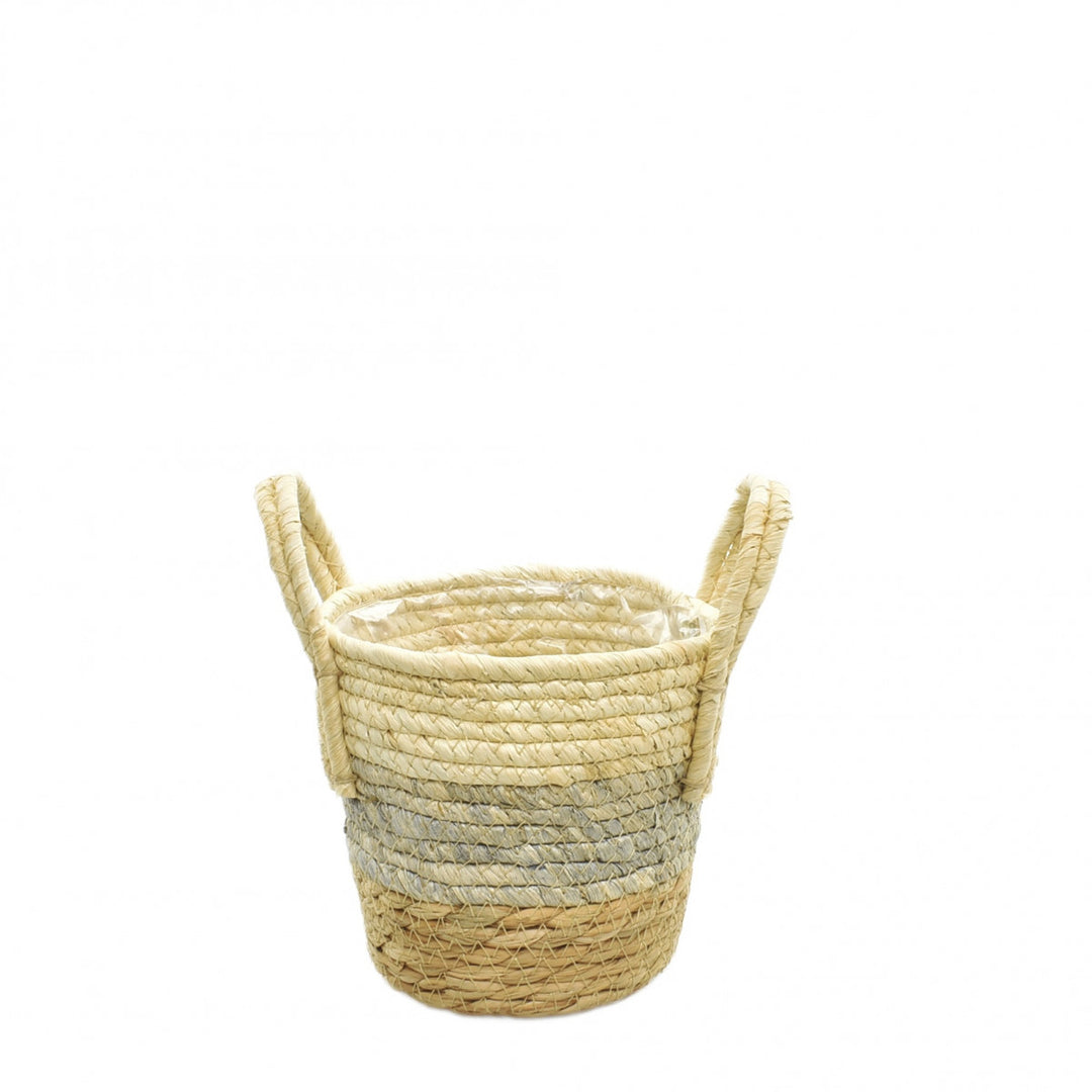 Pippa Basket Pot D14 x H13.5cm – Natural Woven with Handles