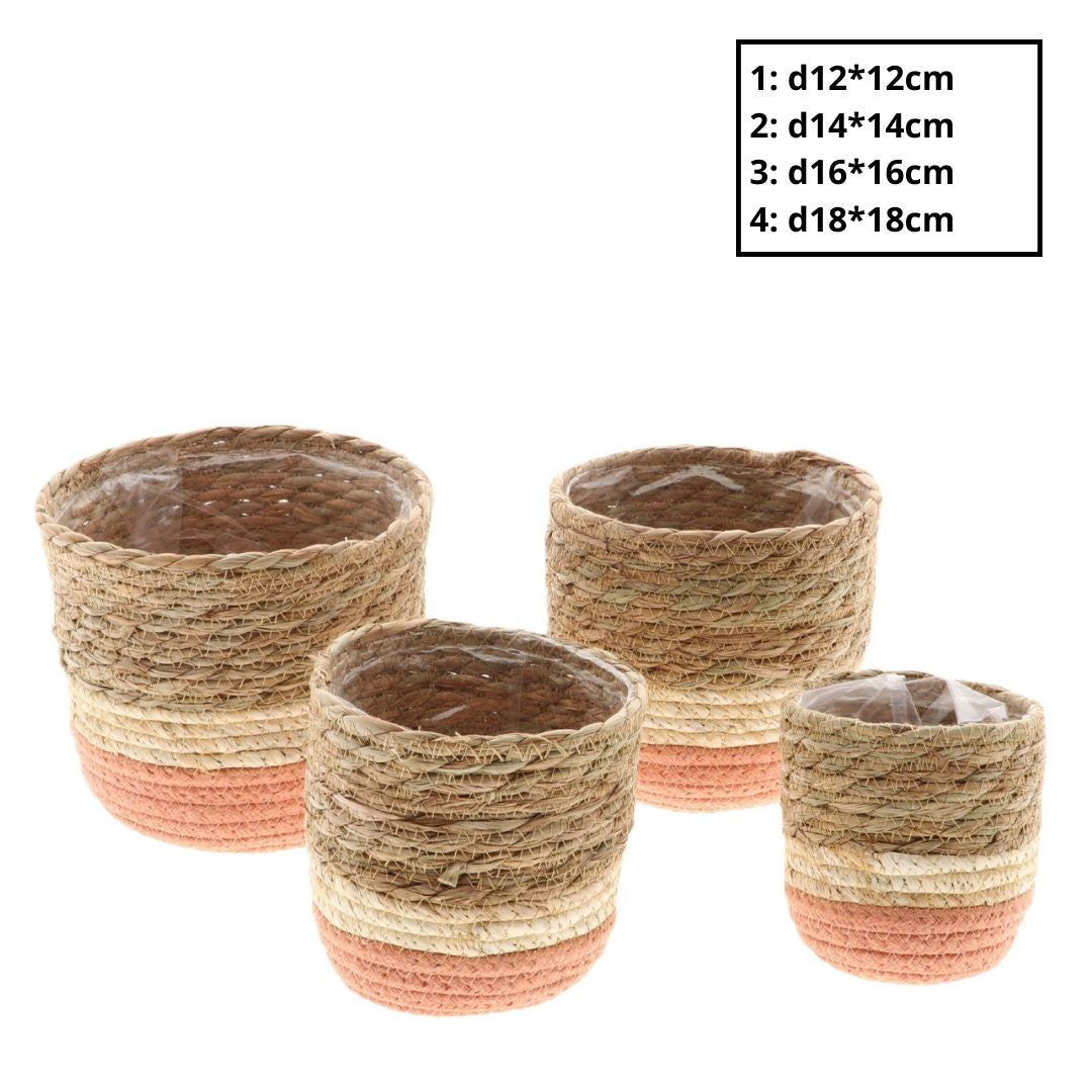 Natural & Blush Woven Plant Basket Cover