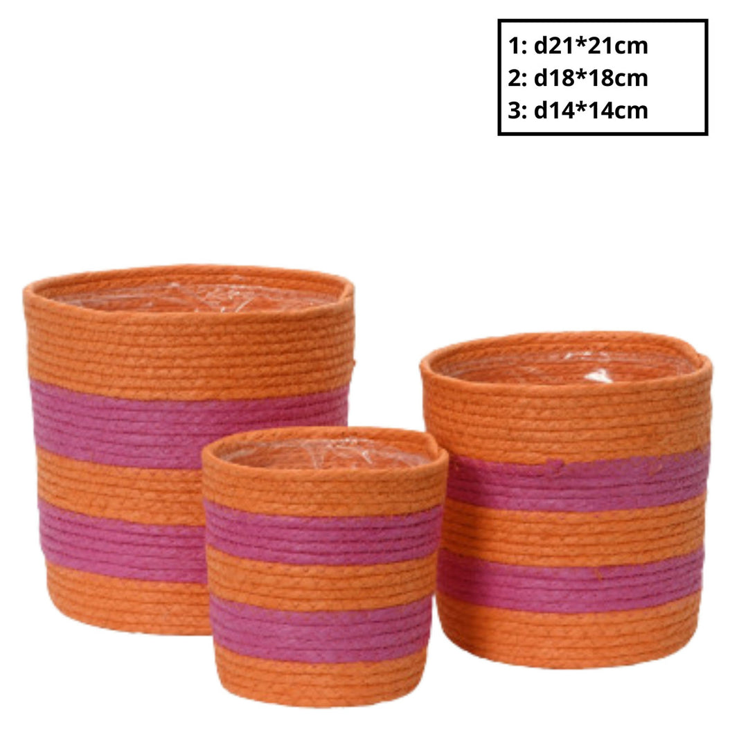 Orange & Pink Woven Plant Basket Cover