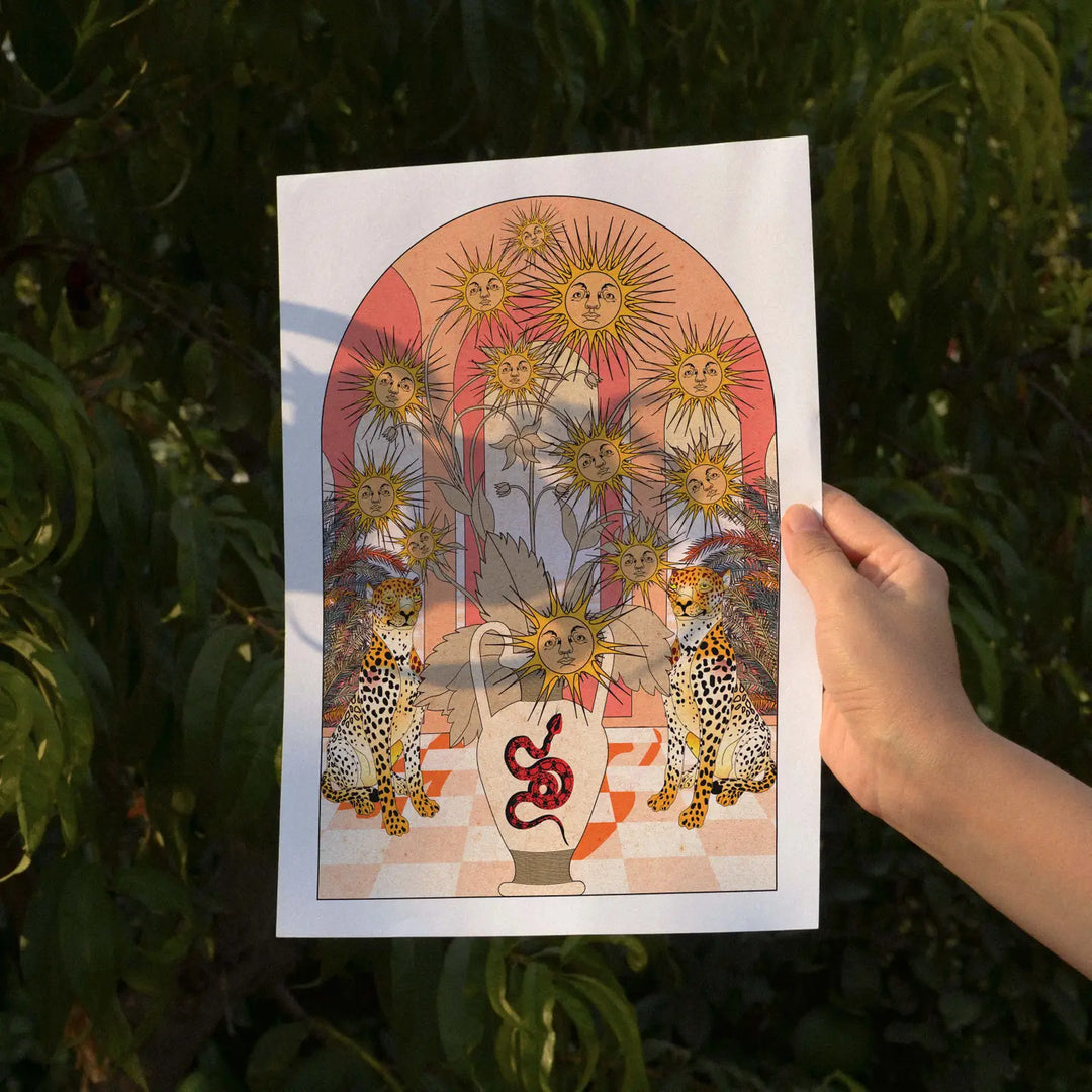 Sun Flowers Bohemian Style Floral Botanical Art Print A4