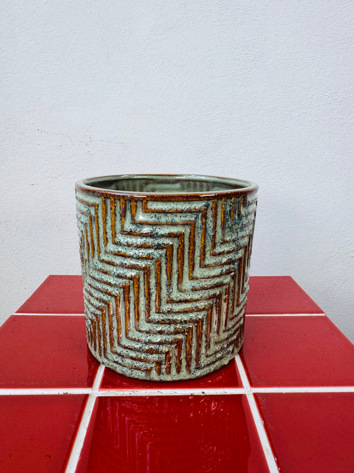 Textured Reactive Glaze Ceramic Pot – 14cm