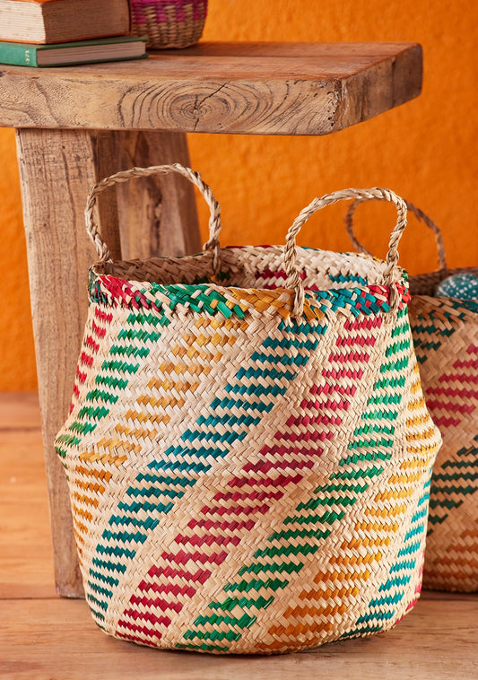 Rainbow Stripe Seagrass Basket