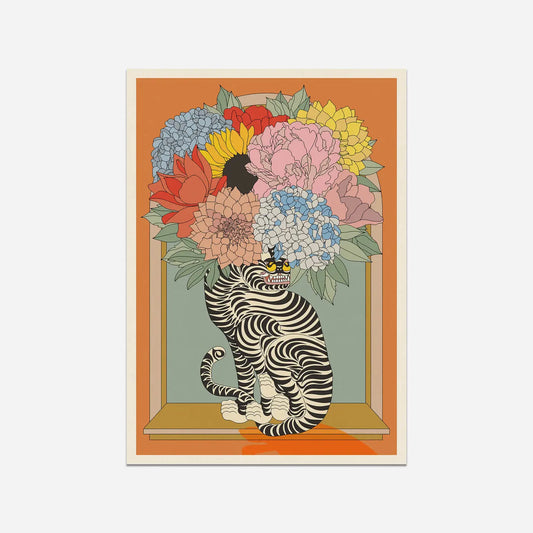 Floral Tiger Vase Retro Style Boho Art Print