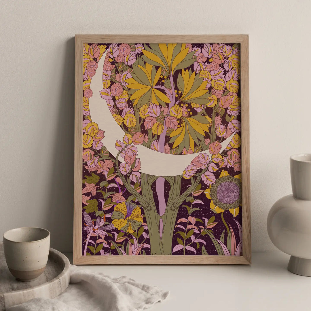 The Moon – Boho Floral Celestial Art Print (A3)