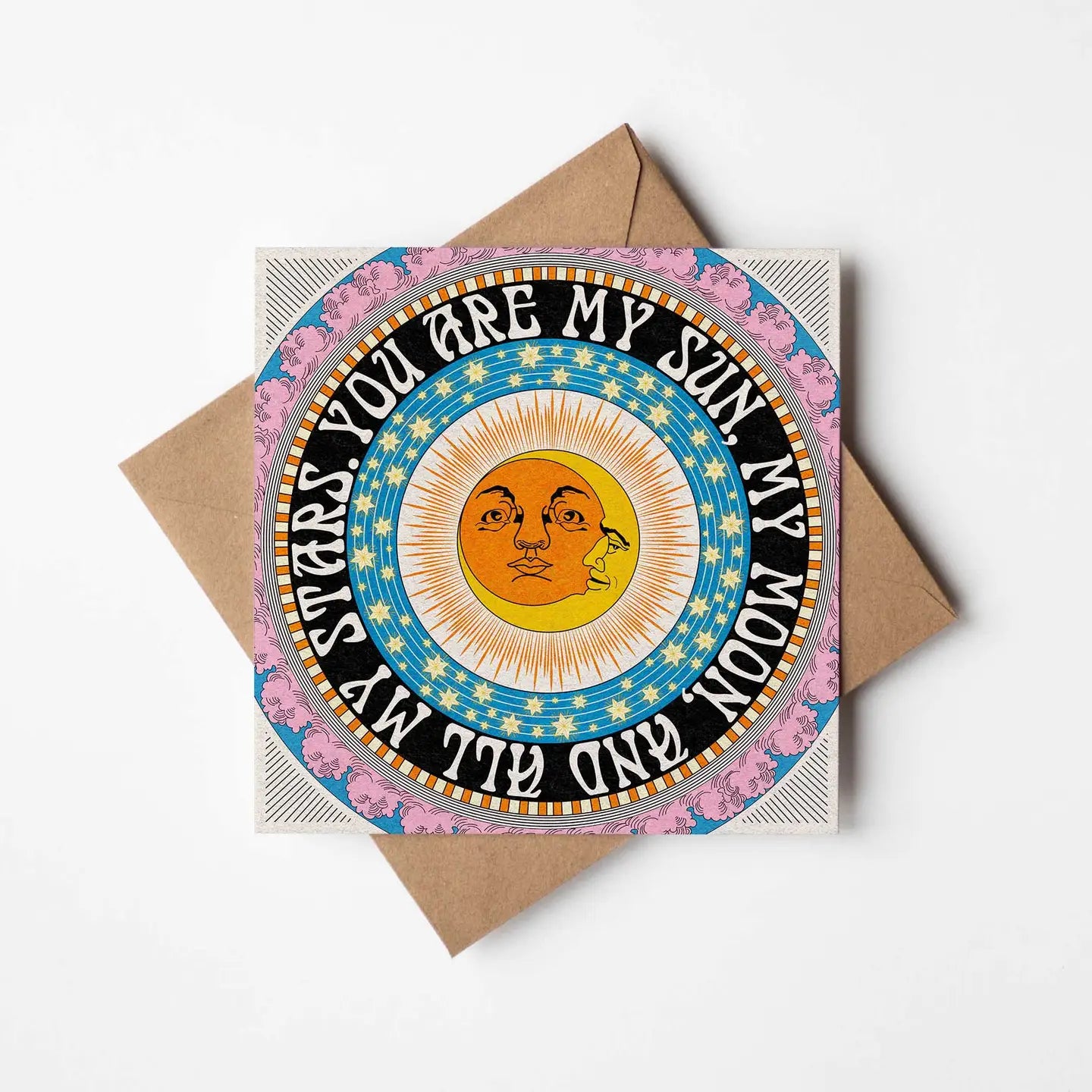 Sun and Moon Square Boho Greetings Card with Kraft Envelope