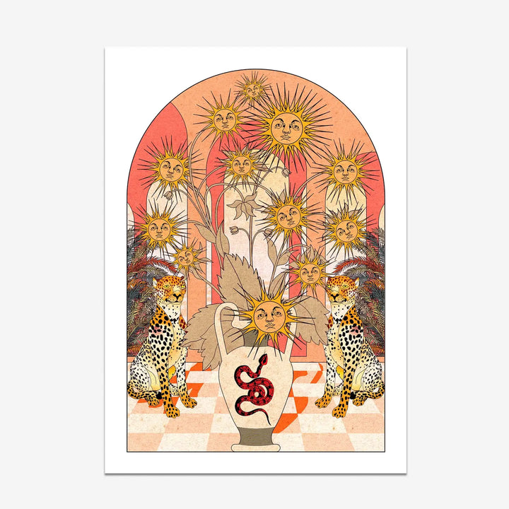 Sun Flowers Bohemian Style Floral Botanical Art Print A4