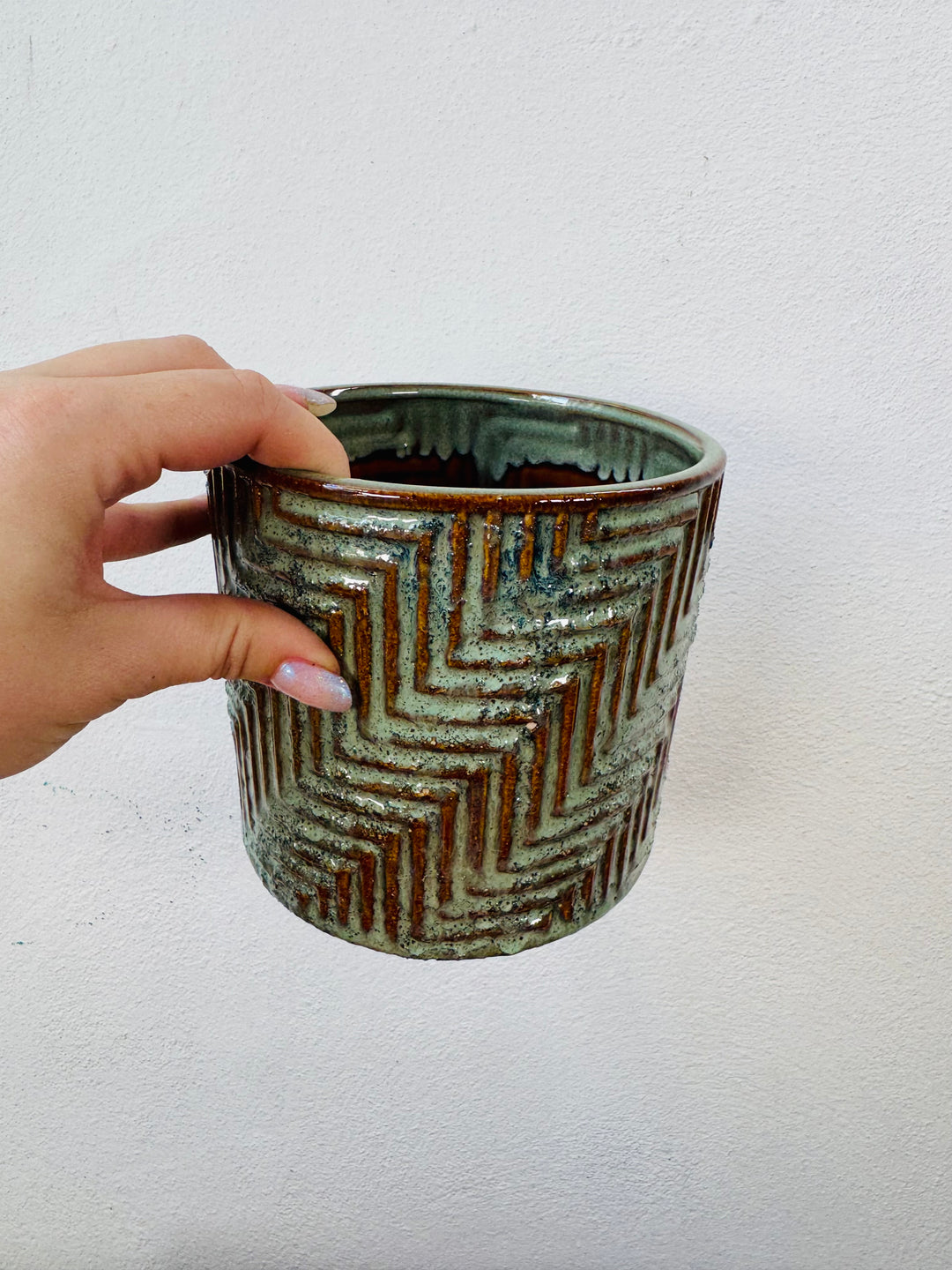 Textured Reactive Glaze Ceramic Pot – 14cm