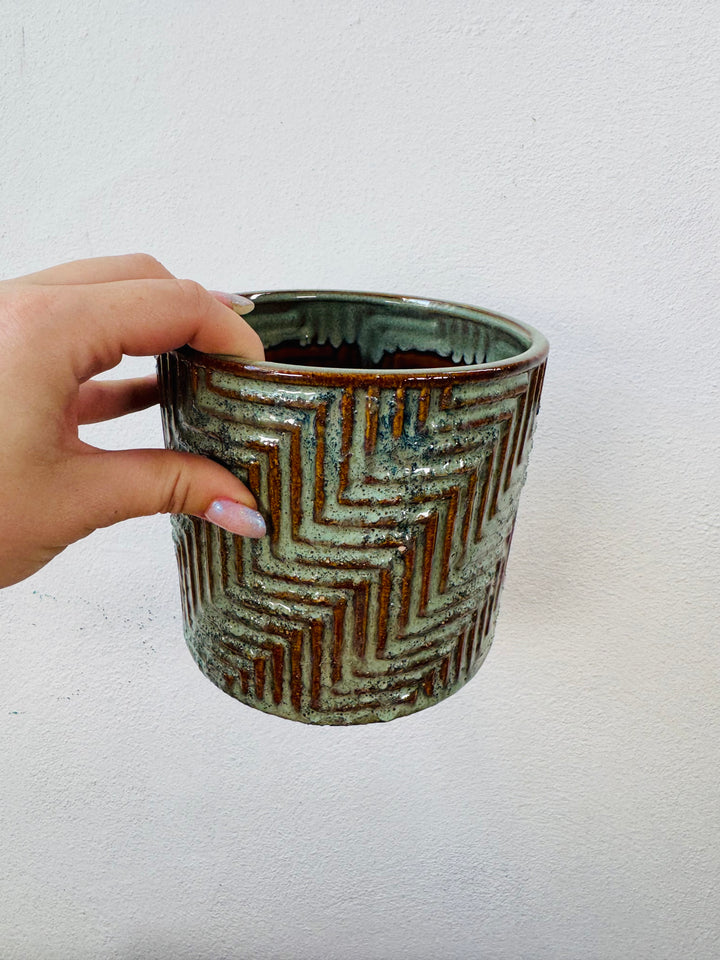 Textured Reactive Glaze Ceramic Pot – 14cm