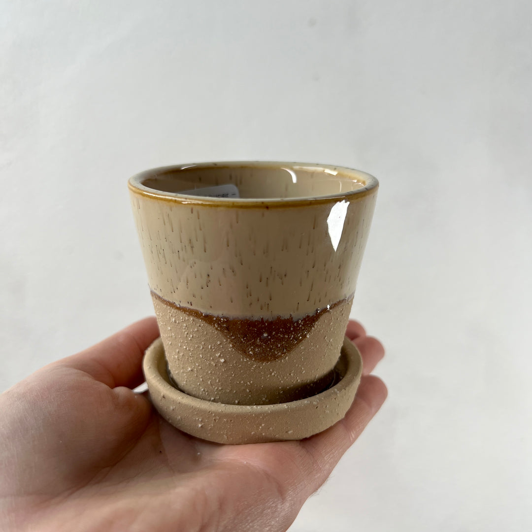 Josh Ceramic Pot with Saucer – Beige