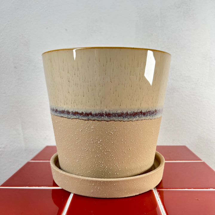 Josh Ceramic Pot with Saucer – Beige