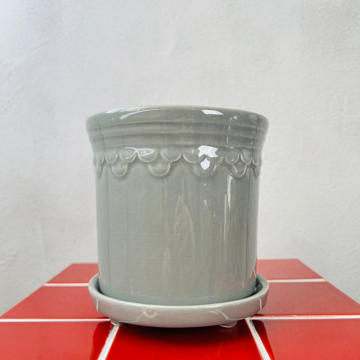 Grey Scallop Pot with Saucer