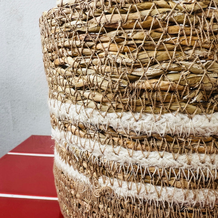 White Stripes Pien Pot D12.5 x H12cm – Natural Striped Basket Pot