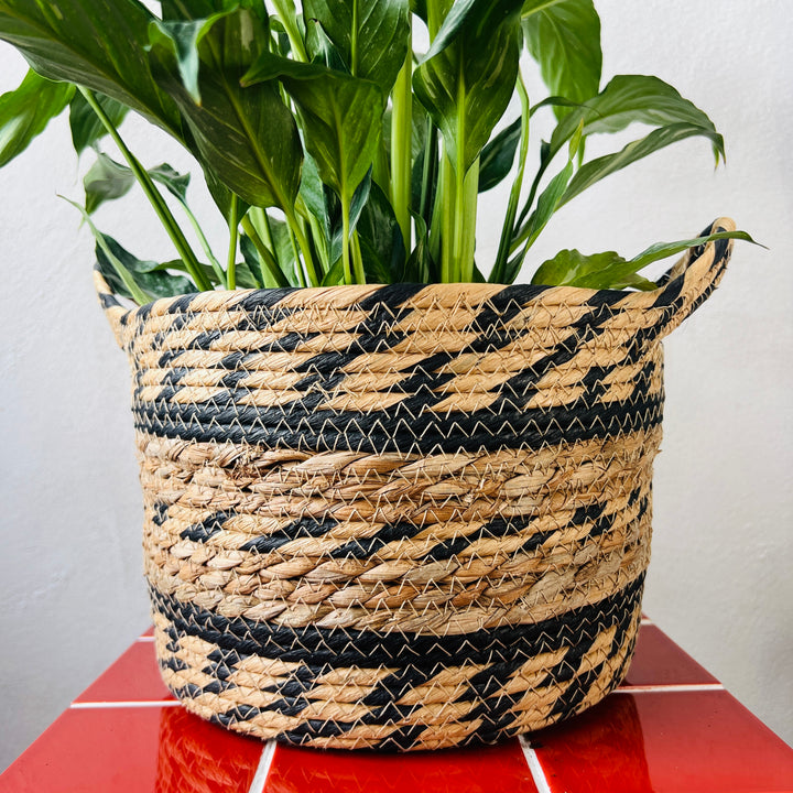Basket Luevo – Natural & Black Woven Plant Basket