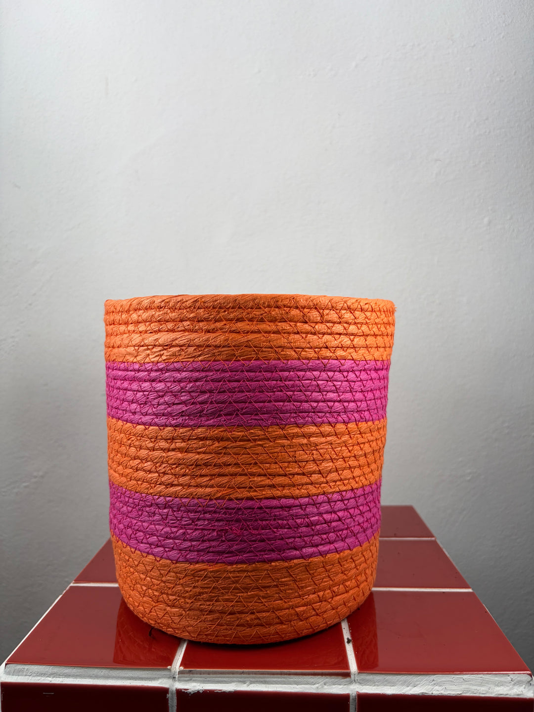 Orange & Pink Woven Plant Basket Cover