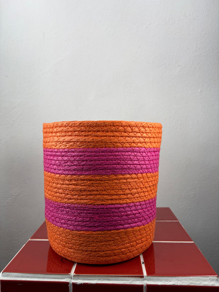 Orange & Pink Woven Plant Basket Cover