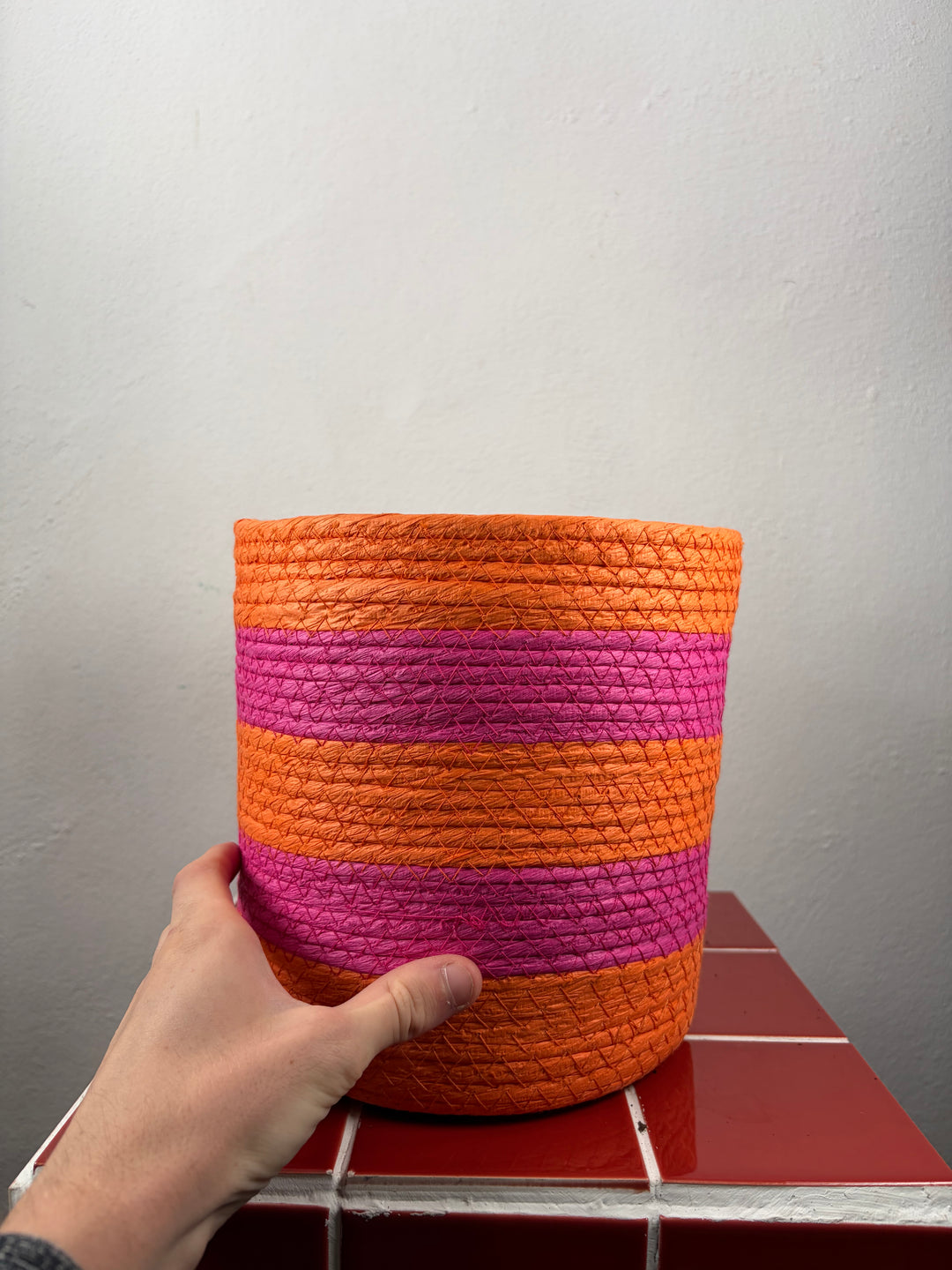 Orange & Pink Woven Plant Basket Cover