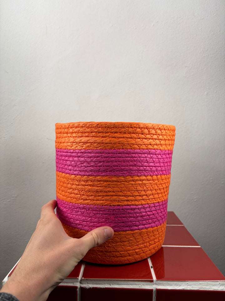 Orange & Pink Woven Plant Basket Cover