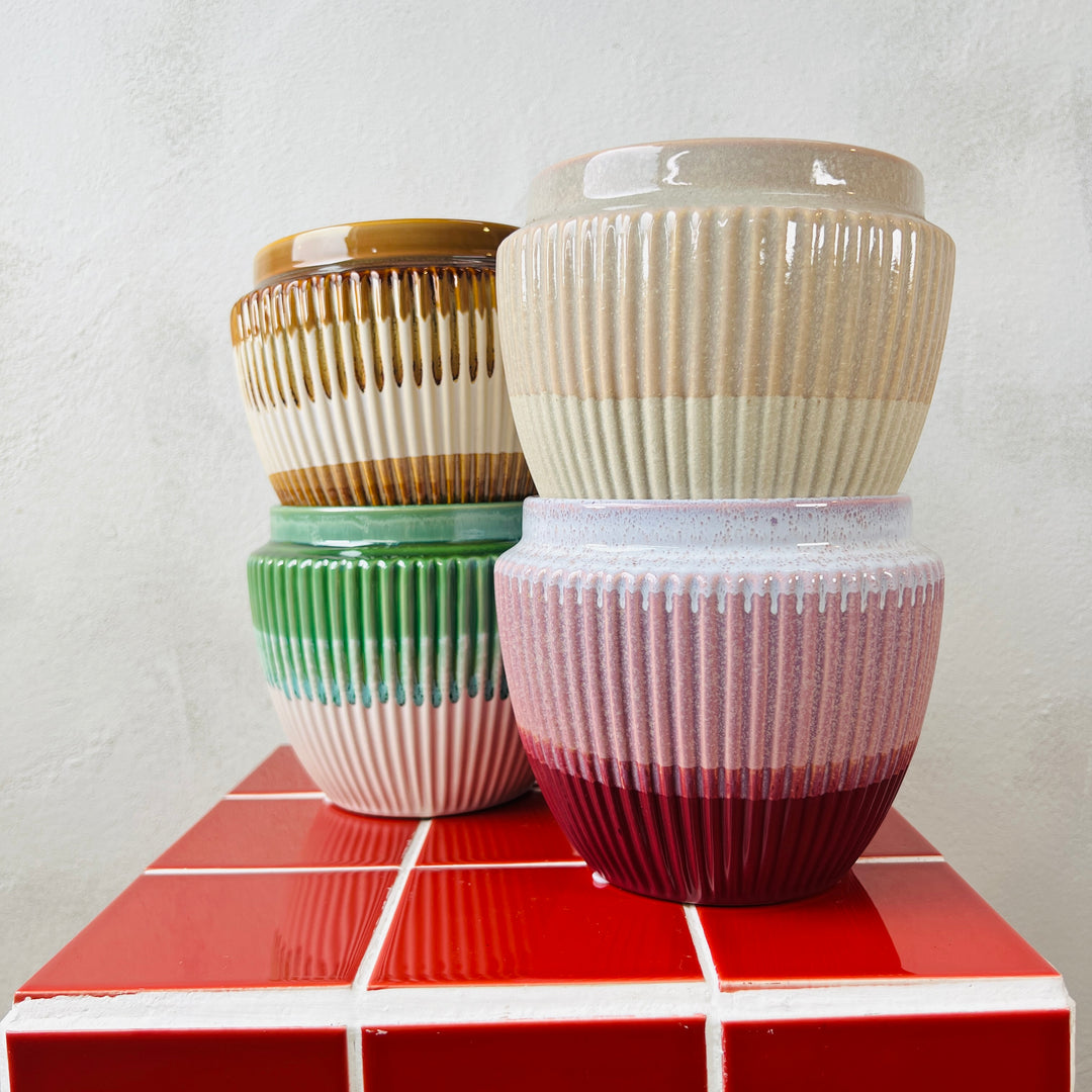 Ribbed Ceramic Pot – 12cm