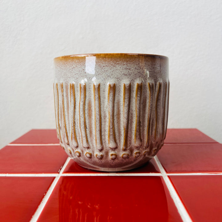 Ruuby Pot – Textured Stone & Caramel Ceramic Planter (Two Sizes)