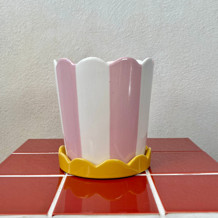 Scalloped Pot with Saucer – Pink, Green or Yellow | D13 × H14 cm