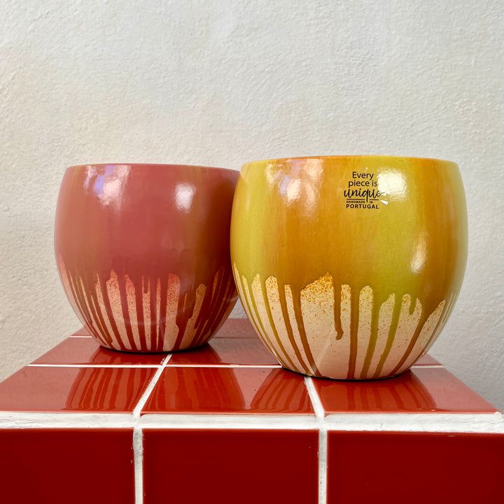 Glaze Drip pot in pink or orange D16x H14