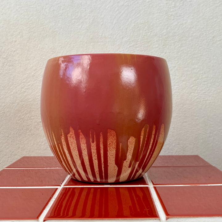 Glaze Drip pot in pink or orange D16x H14