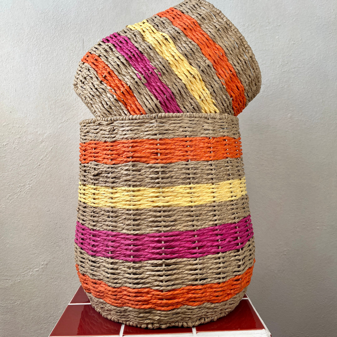Striped Woven Basket – Orange & Pink | Small or Large