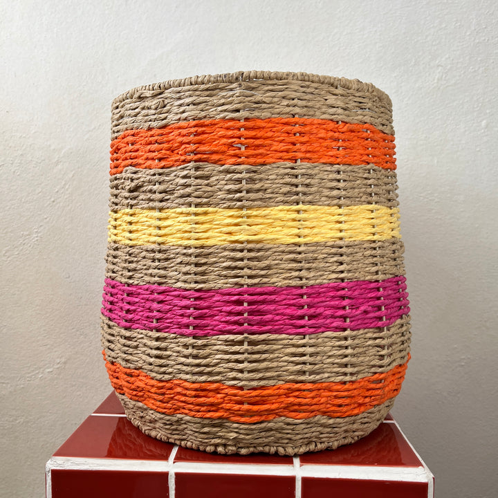 Striped Woven Basket – Orange & Pink | Small or Large