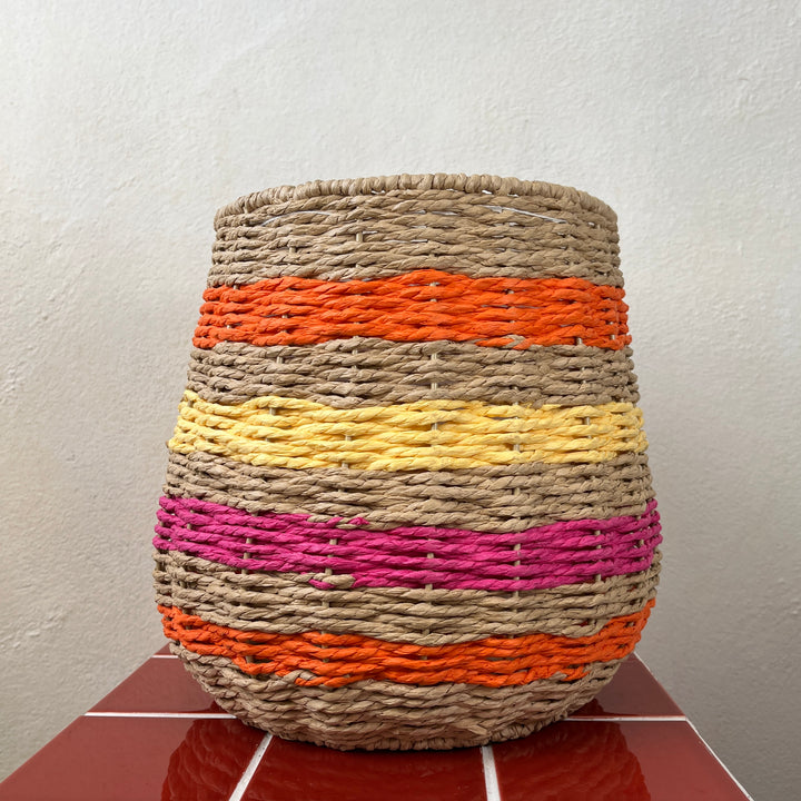 Striped Woven Basket – Orange & Pink | Small or Large