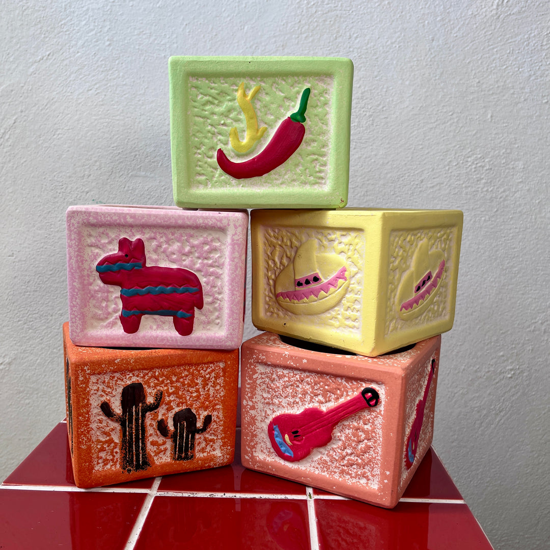 Hand-Painted Animal Cube Plant Pot 9cm