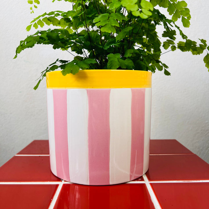 Striped Ceramic Planter 14.3cm – Blue or Pink