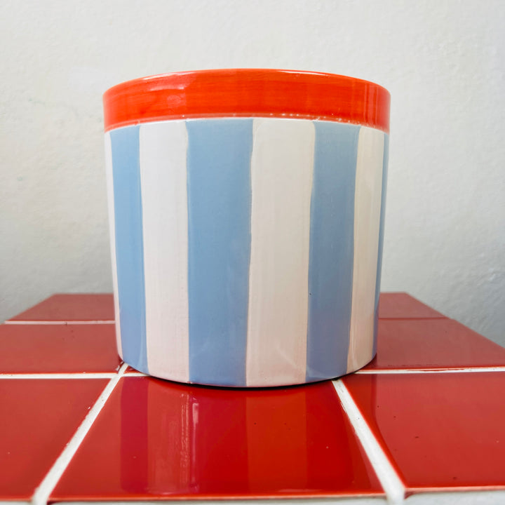 Striped Ceramic Planter 14.3cm – Blue or Pink