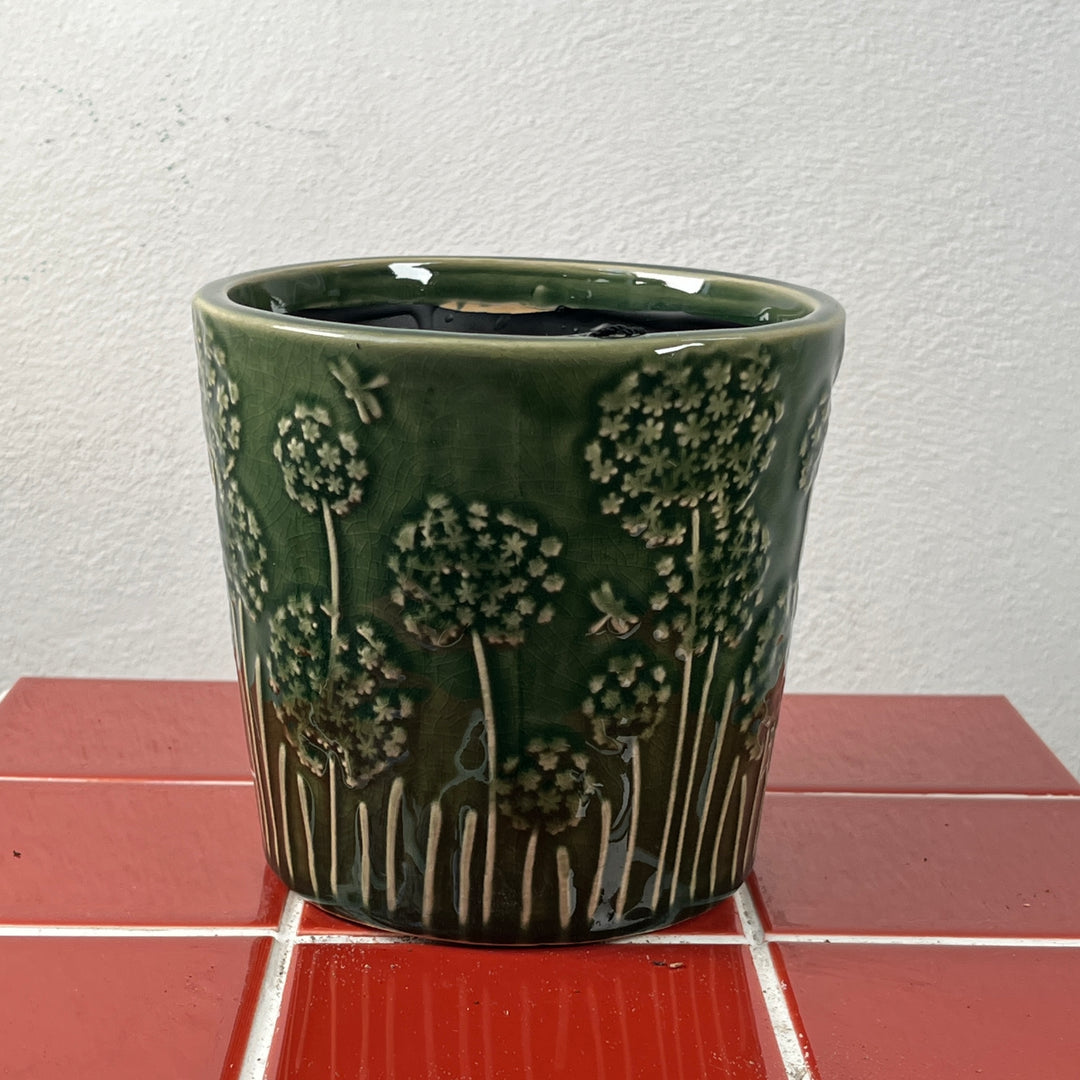 Lithgrow Seed Embossed Green Glazed Pot