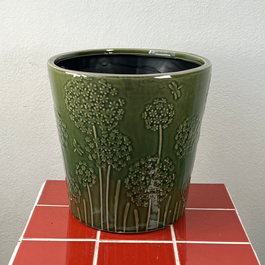 Lithgrow Seed Embossed Green Glazed Pot