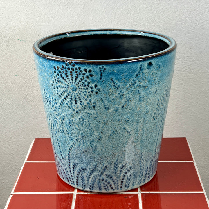 Cairns Seed Stamped Blue Glazed Pot