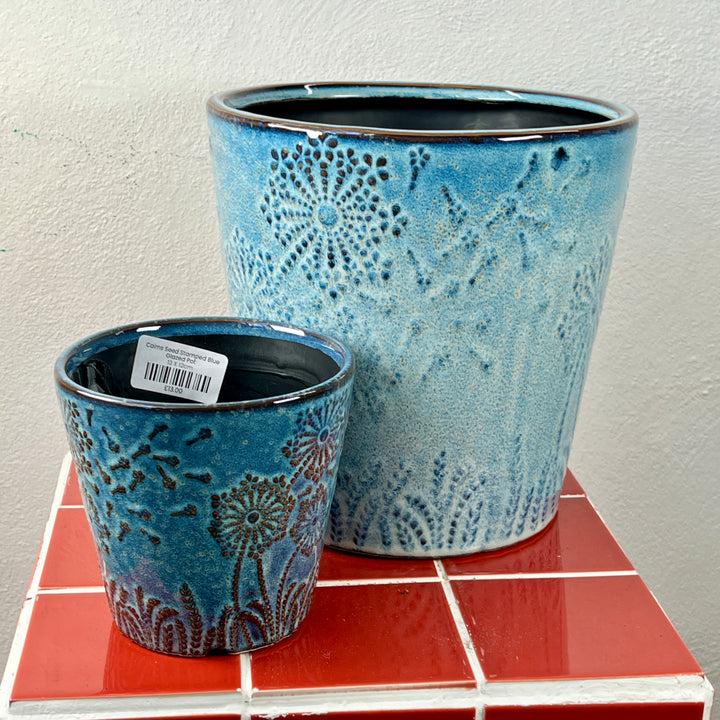 Cairns Seed Stamped Blue Glazed Pot