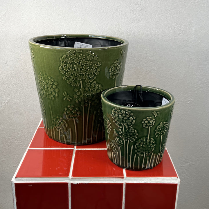 Lithgrow Seed Embossed Green Glazed Pot